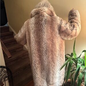 NWT Dennis Basso Faux Fur Jacket, Cream and Tan, Size L
